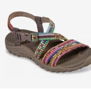 Skechers Women's Multicolor Woven Strap Sandal on Brown Base